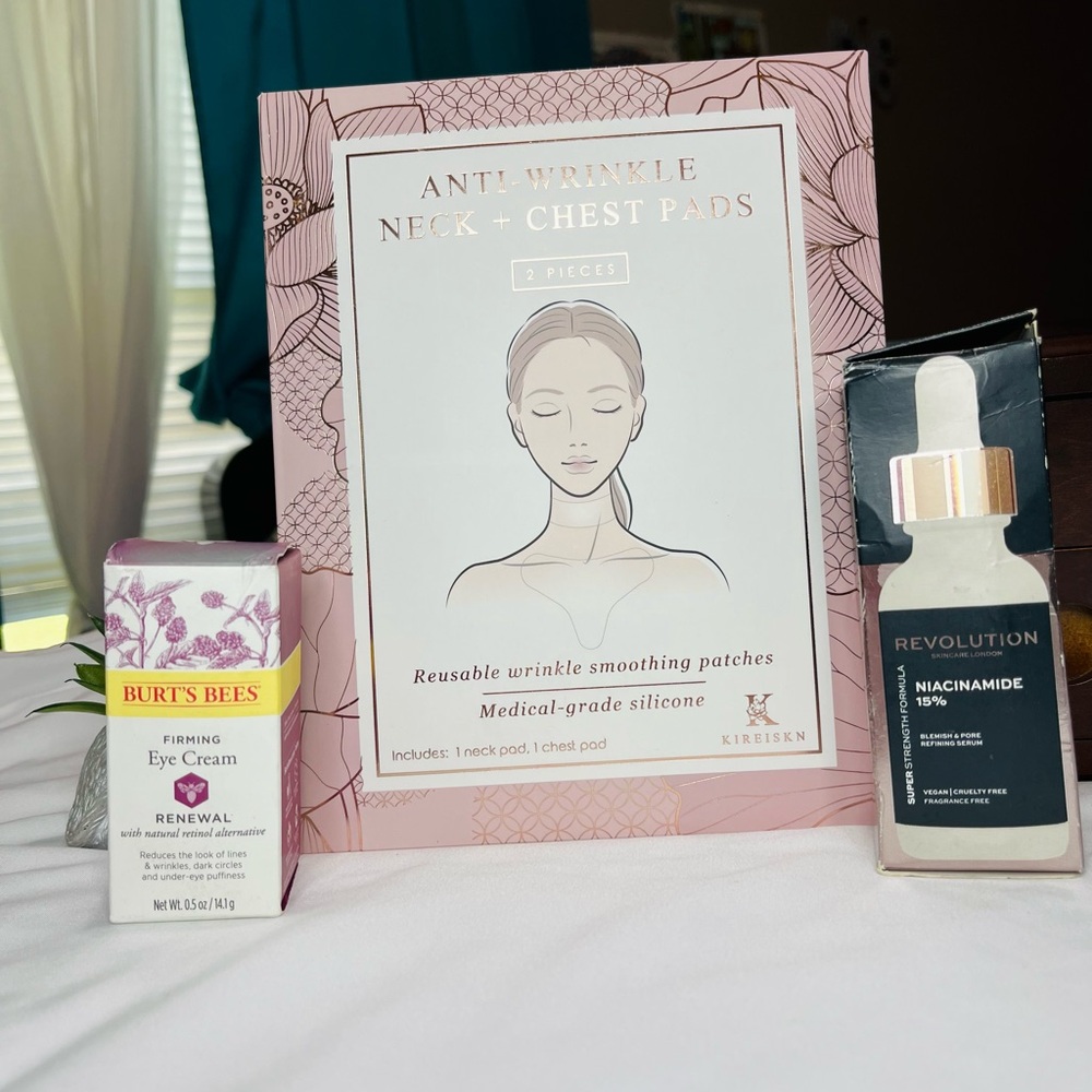 Anti-Aging Skincare Bundle ~ Eye Cream, Niacinamide Serum, Neck & Chest Pads
